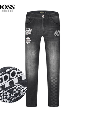 JEDOSS/爵迪斯男装专柜新款简约刺绣章仔水印牛仔裤长裤BC020