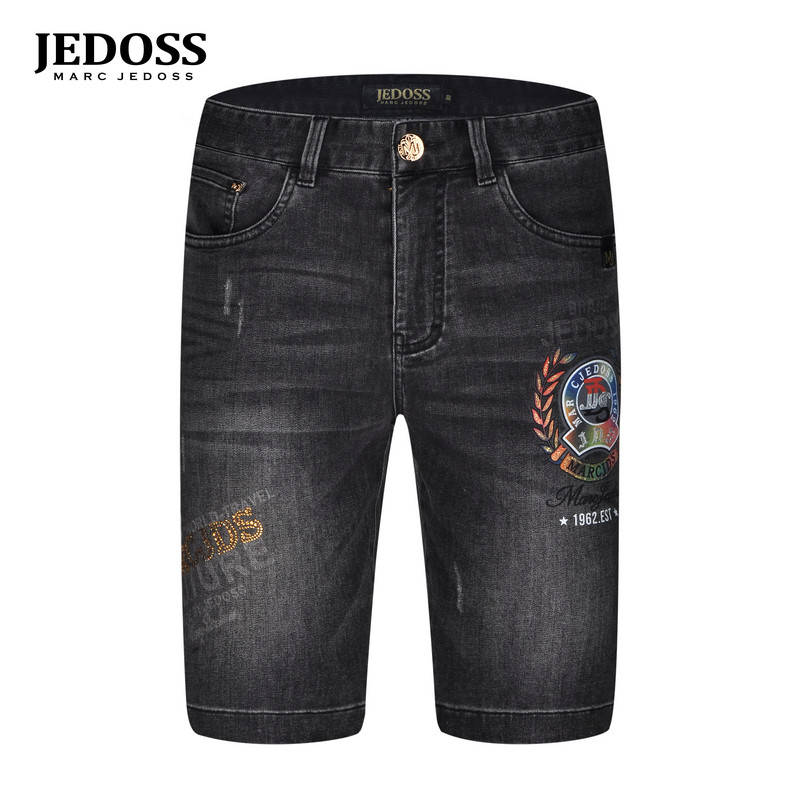 JEDOSS/爵迪斯男装夏季专柜新款字母烫钻章仔水印牛仔中裤919