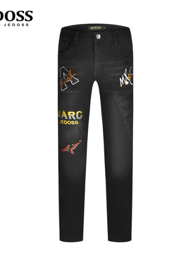 JEDOSS/爵迪斯男装2025秋冬新款字母章仔刺绣烫钻牛仔裤YH115SX