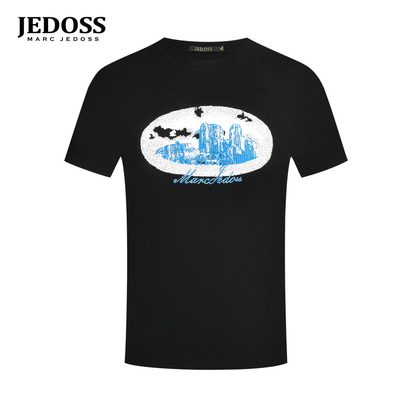 JEDOSS/爵迪斯男装春季专柜新款新潮城市群提花短袖针织衫526
