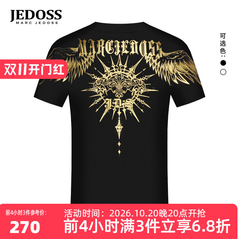 JEDOSS/爵迪斯男装2026春季新款烫金翅膀胶印潮流短袖T恤BZ030