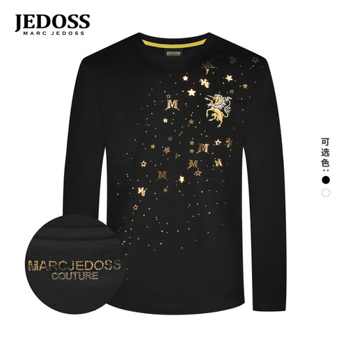 JEDOSS/爵迪斯男装初秋专柜新款字母星星刺绣烫钻长袖T恤050