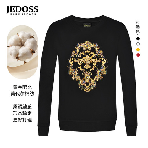 JEDOSS/爵迪斯男装初秋新款欧式金线刺绣LOGO套头长袖卫衣083