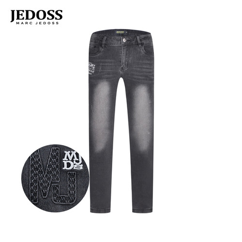 JEDOSS/爵迪斯男装2026春季新款简约字母压凸刺绣牛仔裤长裤BC002