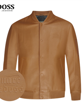 JEDOSS/爵迪斯男装2025秋季新款简约商务字母压凸黄色皮衣RL228