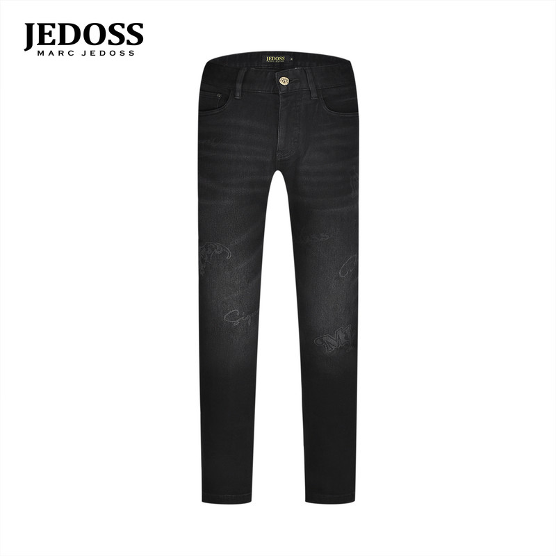 JEDOSS/爵迪斯男装2025秋冬新款简约字母LOGO章仔水印牛仔裤QR213