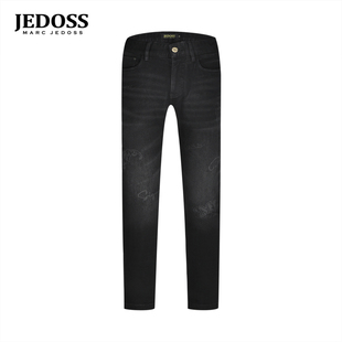 JEDOSS/爵迪斯男装2025秋冬新款简约字母LOGO章仔水印牛仔裤QR213