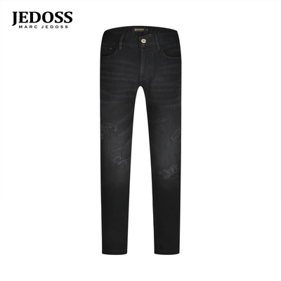 JEDOSS/爵迪斯男装秋冬新款简约字母LOGO章仔水印牛仔裤QR213