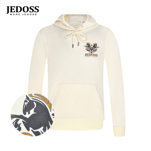 JEDOSS/爵迪斯男装秋季专柜新款骏马胶印连帽套头卫衣YF007
