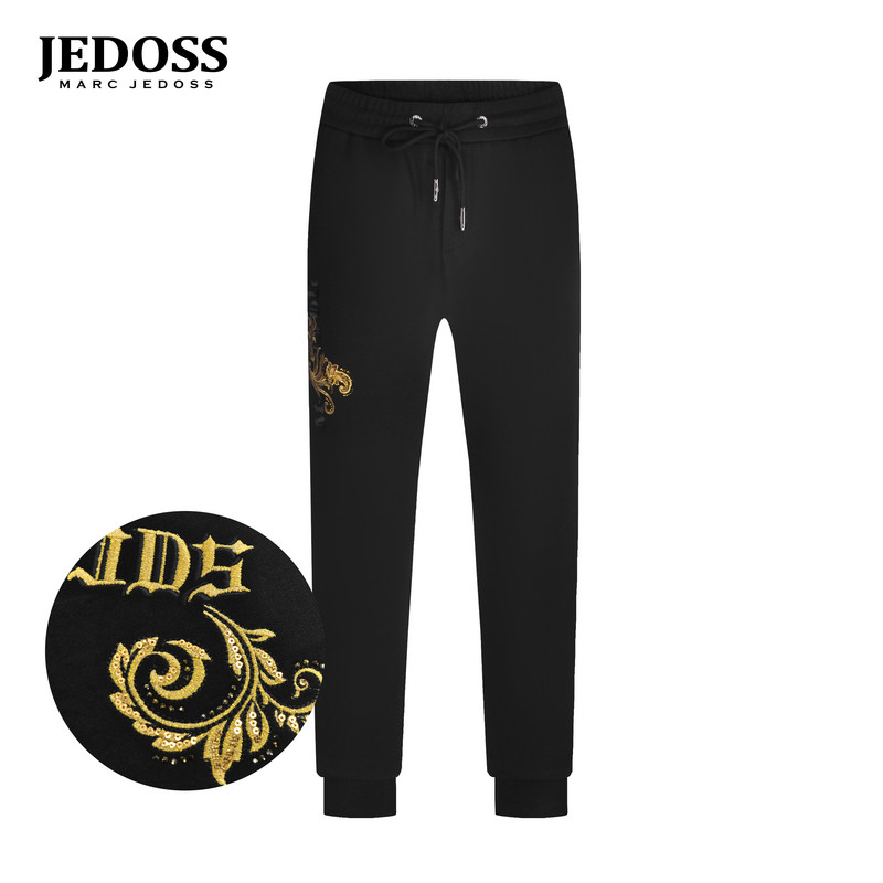 JEDOSS/爵迪斯男装2025秋冬专柜新款莨苕金线刺绣九分针织裤JF813