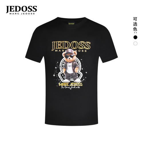 JEDOSS/爵迪斯男装2026初春新款潮酷熊仔数码印花烫钻短袖T恤038