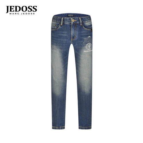 JEDOSS/爵迪斯男装秋冬专柜新款字母刺绣章仔贴布牛仔裤YF262