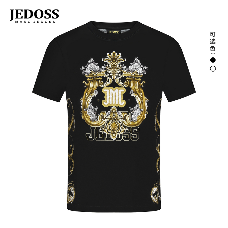 JEDOSS/爵迪斯男装2025夏季专柜新款欧式轻奢数码印花短袖T恤038