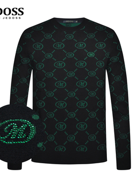 JEDOSS/爵迪斯男装秋冬专柜新款满提花章仔长袖针织衫QC986