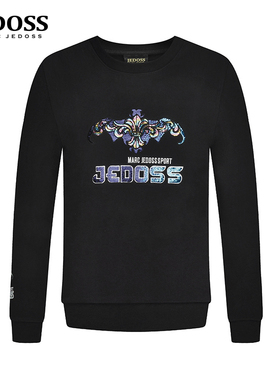 JEDOSS/爵迪斯男装秋冬新款经典炫彩LOGO珠片绣无帽卫衣160BS