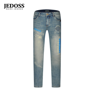 JEDOSS/爵迪斯男装春夏新款字母压凸水印磨白牛仔裤长裤YH005