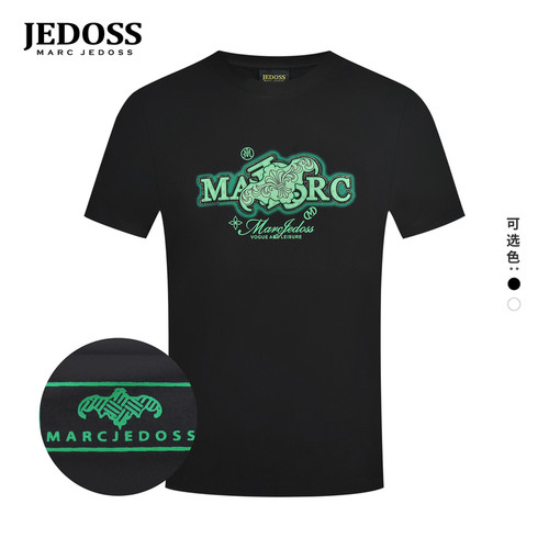 JEDOSS/爵迪斯男装春季新款字母LOGO晕染厚板胶印短袖T恤135