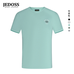 JEDOSS/爵迪斯男装2025春季新款简约胸标纹理胶印短袖T恤AS154
