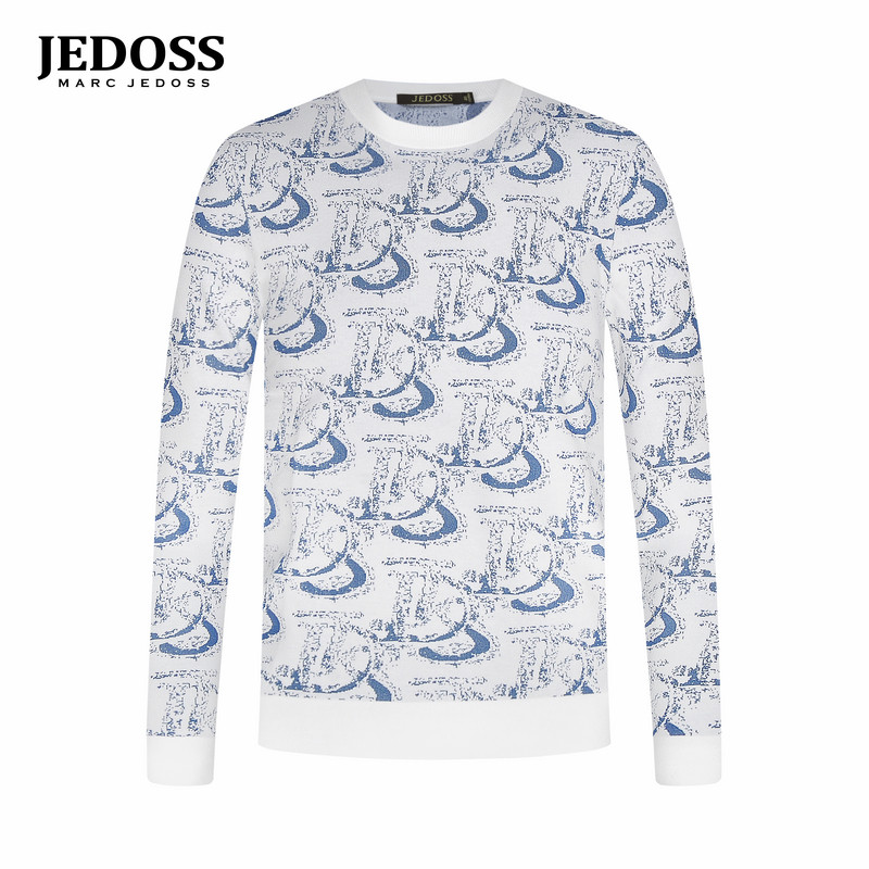 JEDOSS/爵迪斯男装2025初秋新款字母满提花套头长袖针织衫潮ZH328