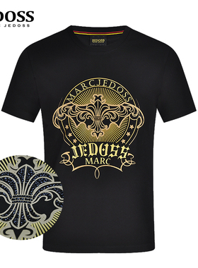 JEDOSS/爵迪斯男装春夏上新LOGO烫金烫钻修身短袖T恤潮AM176