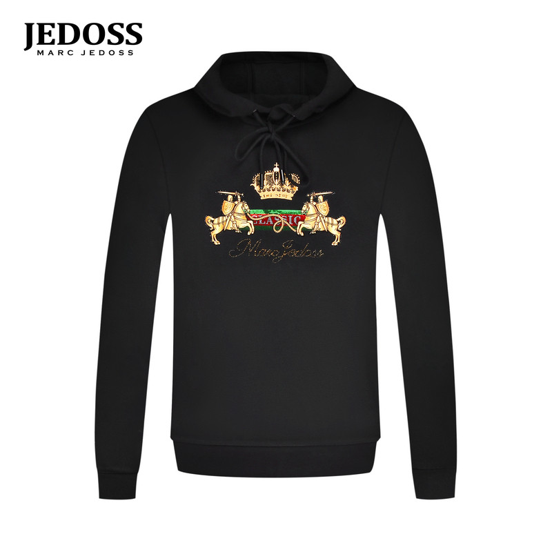 JEDOSS/爵迪斯男装2025秋季新款欧式刺绣烫钻连帽长袖卫衣KN155AM