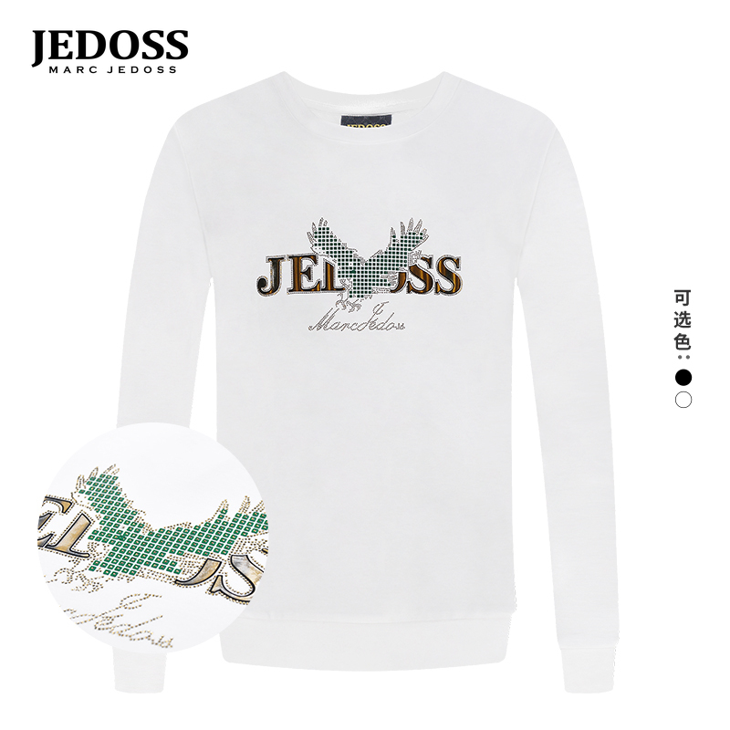 JEDOSS/爵迪斯男装秋冬款烫金烫钻雄鹰修身无帽卫衣潮BS720