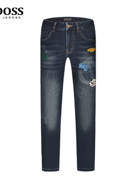 JEDOSS/爵迪斯男装秋冬专柜新款简约刺绣章仔磨白牛仔裤YL113
