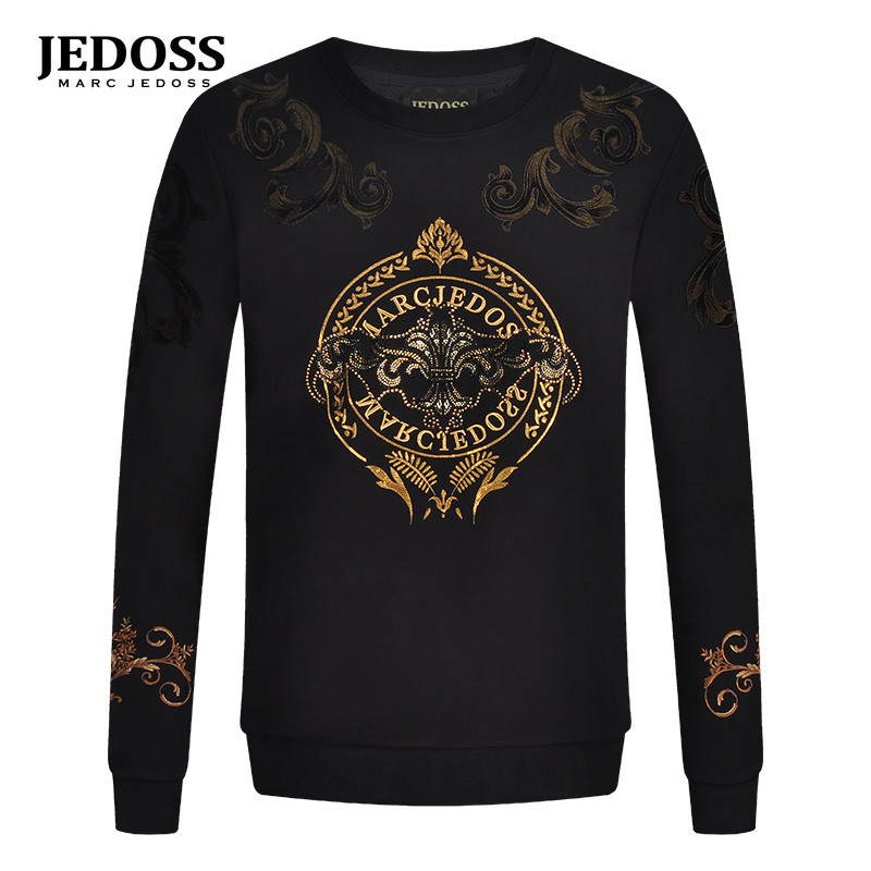 JEDOSS/爵迪斯男装秋冬新款经典金线刺绣LOGO无帽卫衣GX236BS