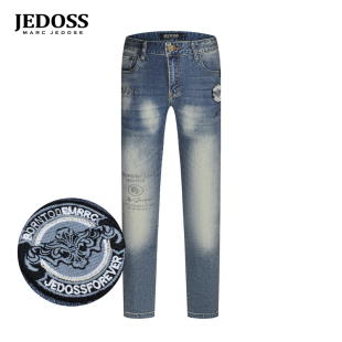 JEDOSS 秋冬新款 章仔刺绣烫钻磨白牛仔裤 YL165SX 爵迪斯男装