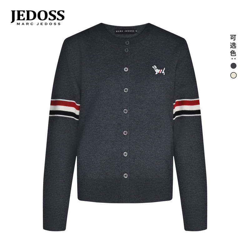 JEDOSS/爵迪斯女装2025秋冬专柜新款时尚刺绣提花长袖针织衫MS202