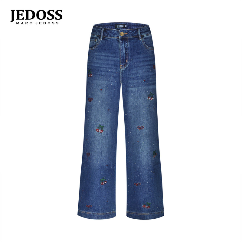 JEDOSS/爵迪斯女装2025秋冬专柜新款樱桃蝴蝶结刺绣牛仔裤QM213