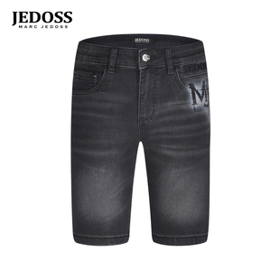 JEDOSS/爵迪斯男装2026春夏新款字母喷绘数码印花牛仔中裤潮YH002