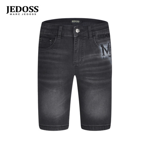 JEDOSS/爵迪斯男装2026春夏新款字母喷绘数码印花牛仔中裤潮YH002