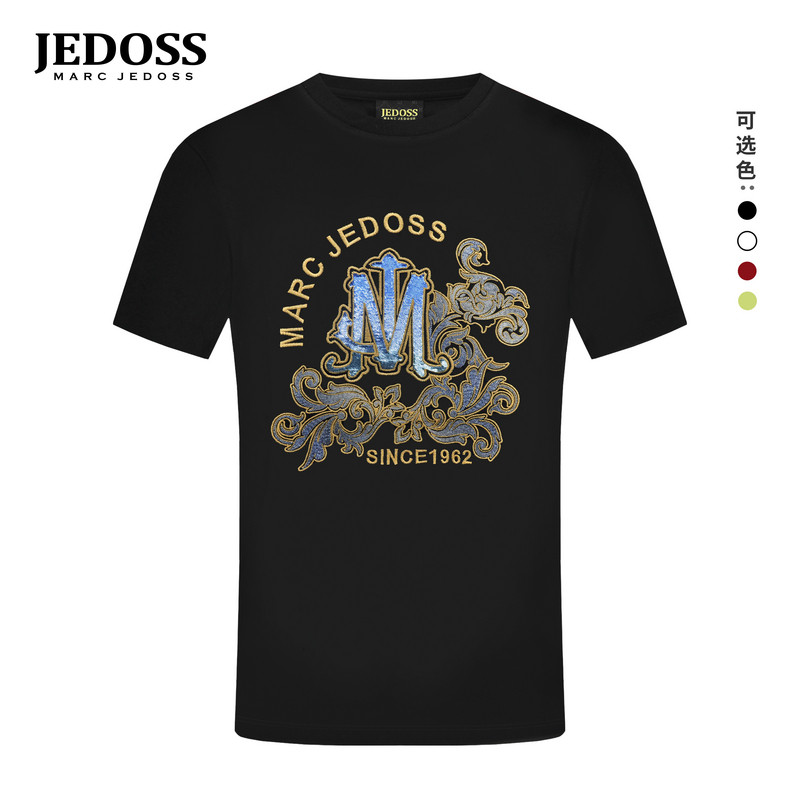 JEDOSS/爵迪斯男装2026春夏新款炫彩珠片绣修身时尚短袖T恤HM583
