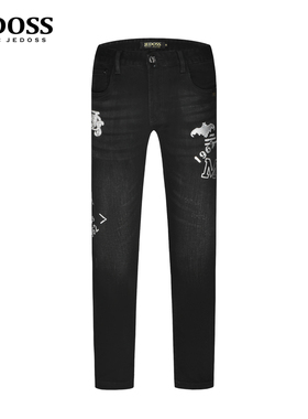 JEDOSS/爵迪斯男装秋冬新款立体LOGO高周波胶印牛仔裤SX110