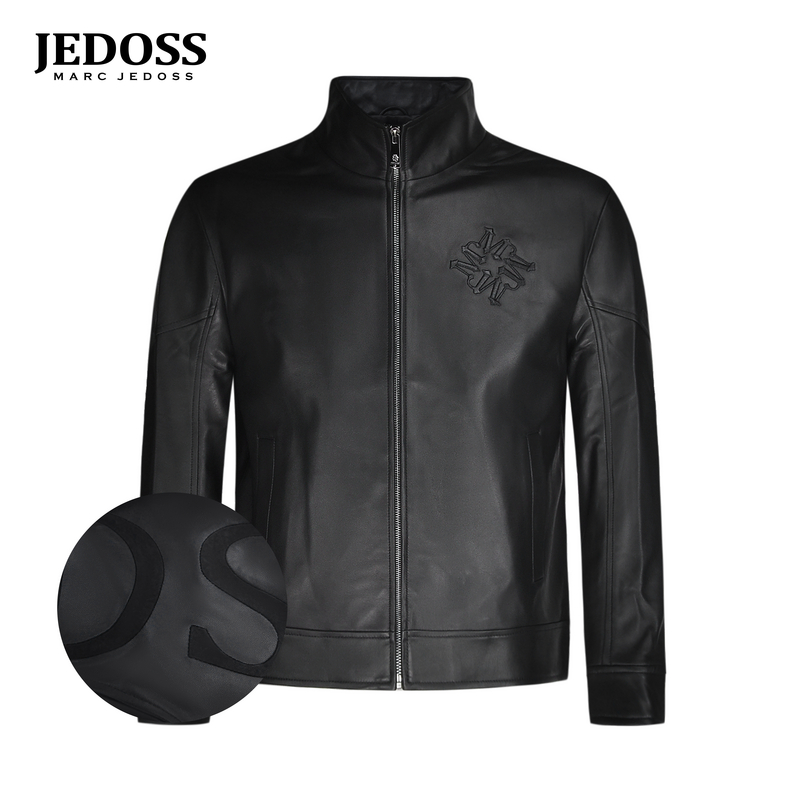 JEDOSS/爵迪斯男装2025秋冬新款简约字母刺绣拼缝商务皮衣RL007