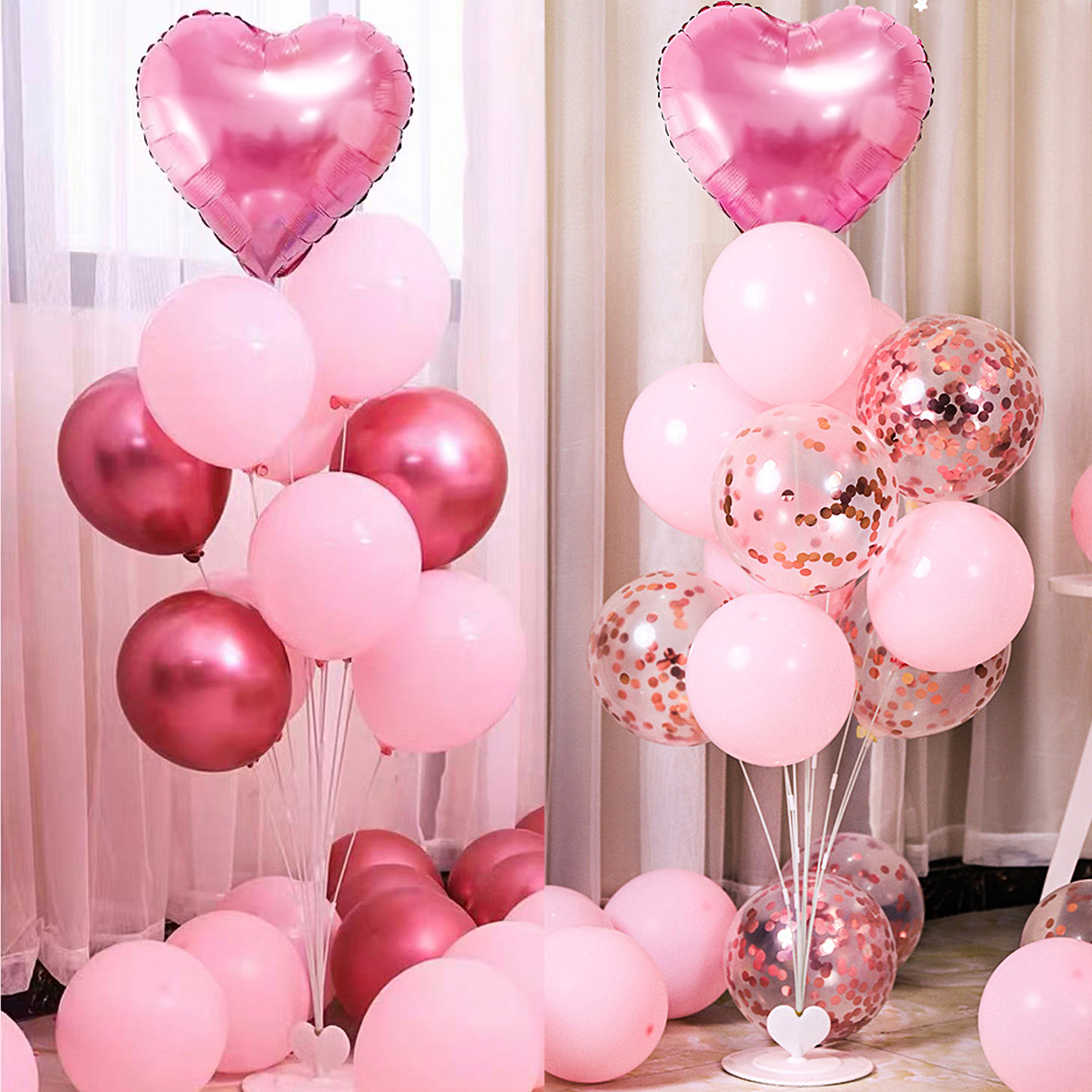 气球装饰新款珍珠嫩粉色系珠光玫红女孩周岁生日气球彩色混装布置
