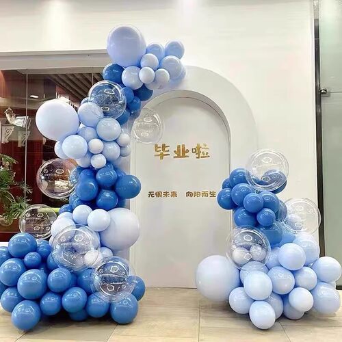 幼儿园毕业蓝色商场气球链布置