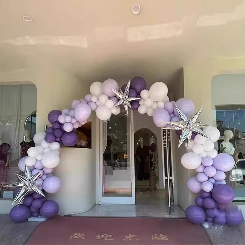 酒店珠宝店幼儿园紫色气球链拱门立柱商场开业周年庆生日派对布置