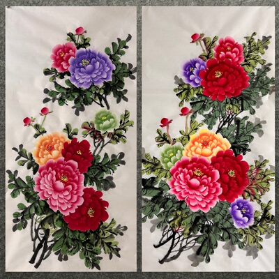 136X68CM中堂国画批发花鸟画纯手绘四尺牡丹花开富贵MA6011601-15