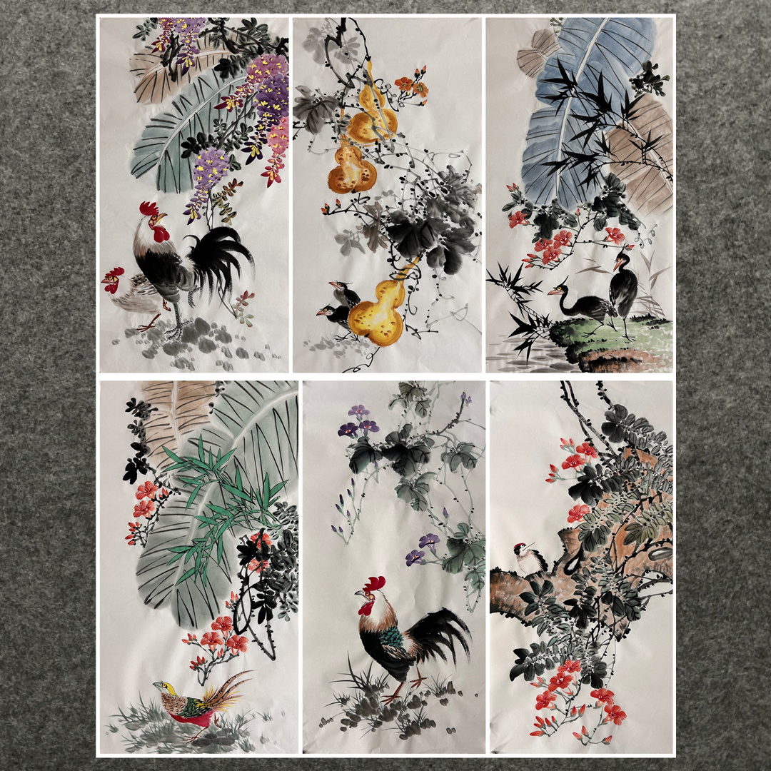 墨香村中堂精品装饰国画花鸟酒店纯手绘三尺花鸟画锦鸡水果蔬菜01图片