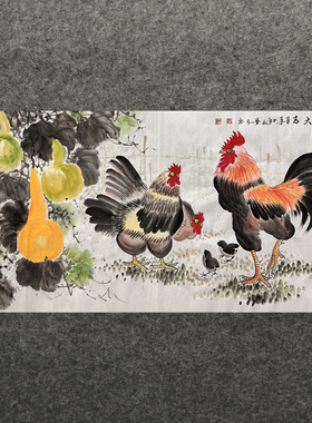 墨香村中堂装饰国画花鸟画字画纯手绘四尺花鸟画公鸡MS4121501-22