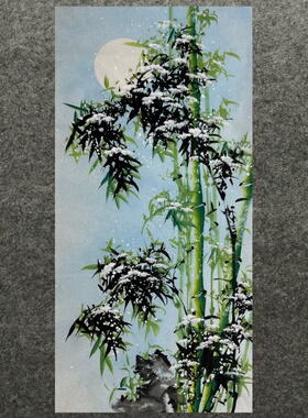 花鸟画纯手绘四尺竹子竹报平安