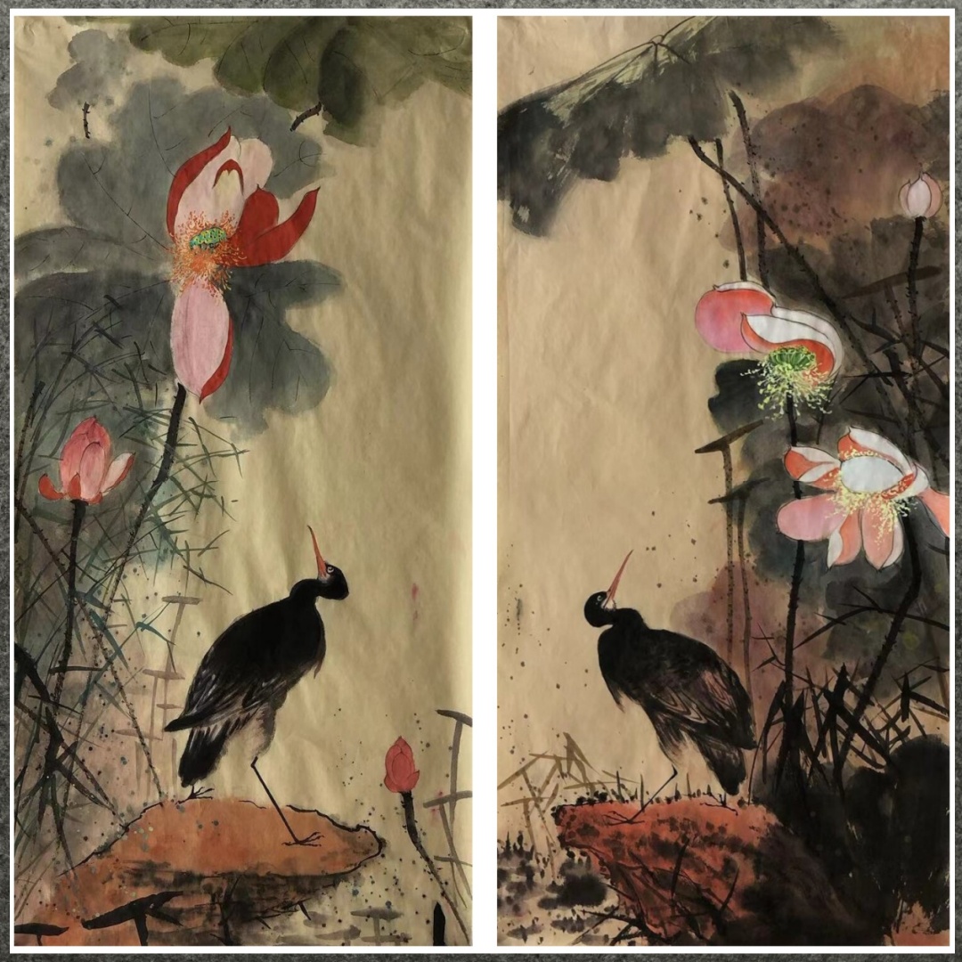 墨香村中堂装饰国画批发仿古纯手绘花鸟画三尺荷花ML5111421-40