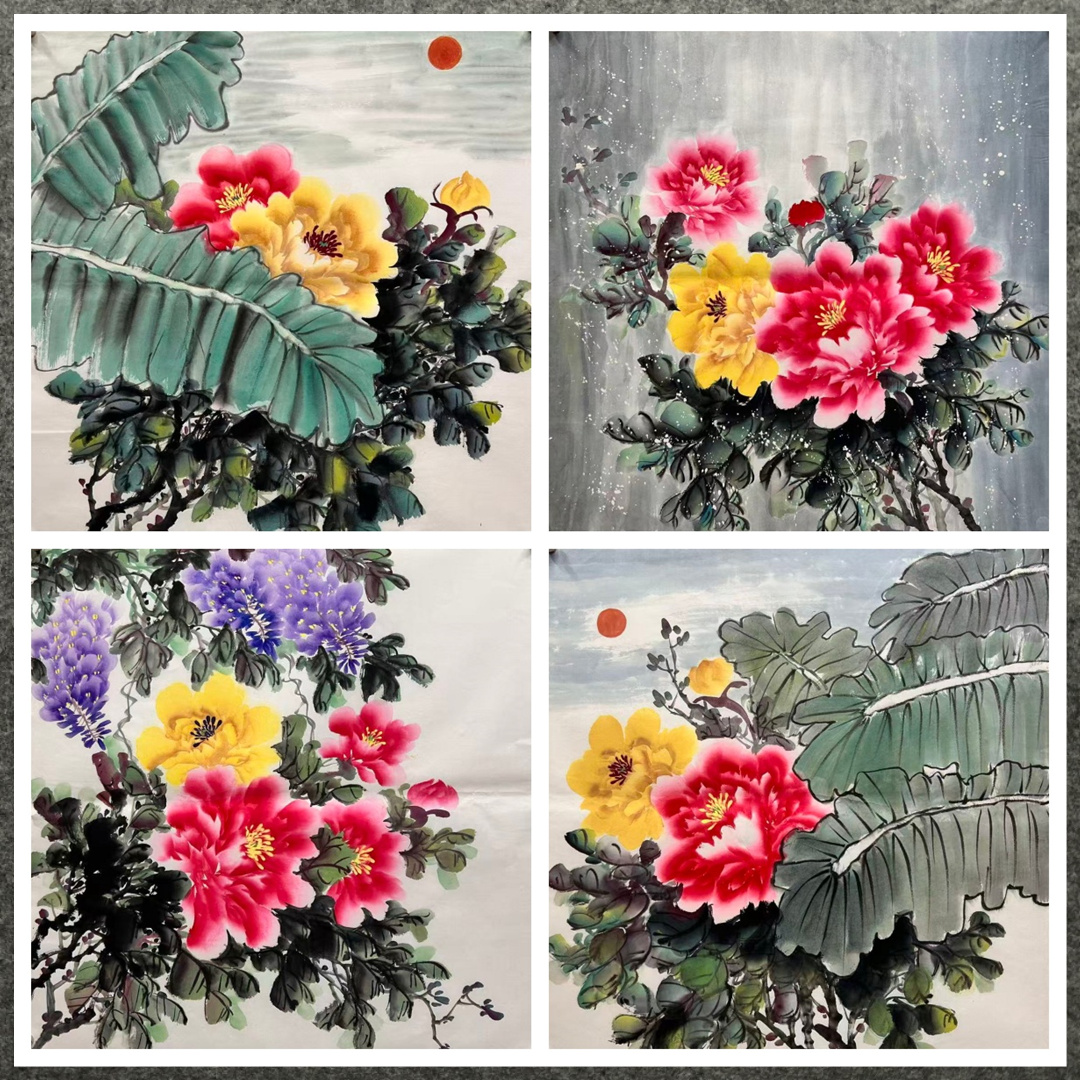 墨香村装饰国画纯手绘花鸟画四尺斗方牡丹花开富贵MV4040101-30