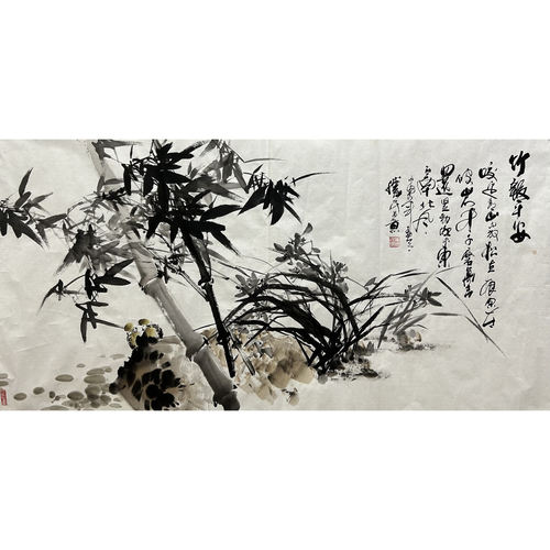 墨香村136X68CM胜民国画花鸟纯手绘四尺竹子竹报平安MM4122601-2