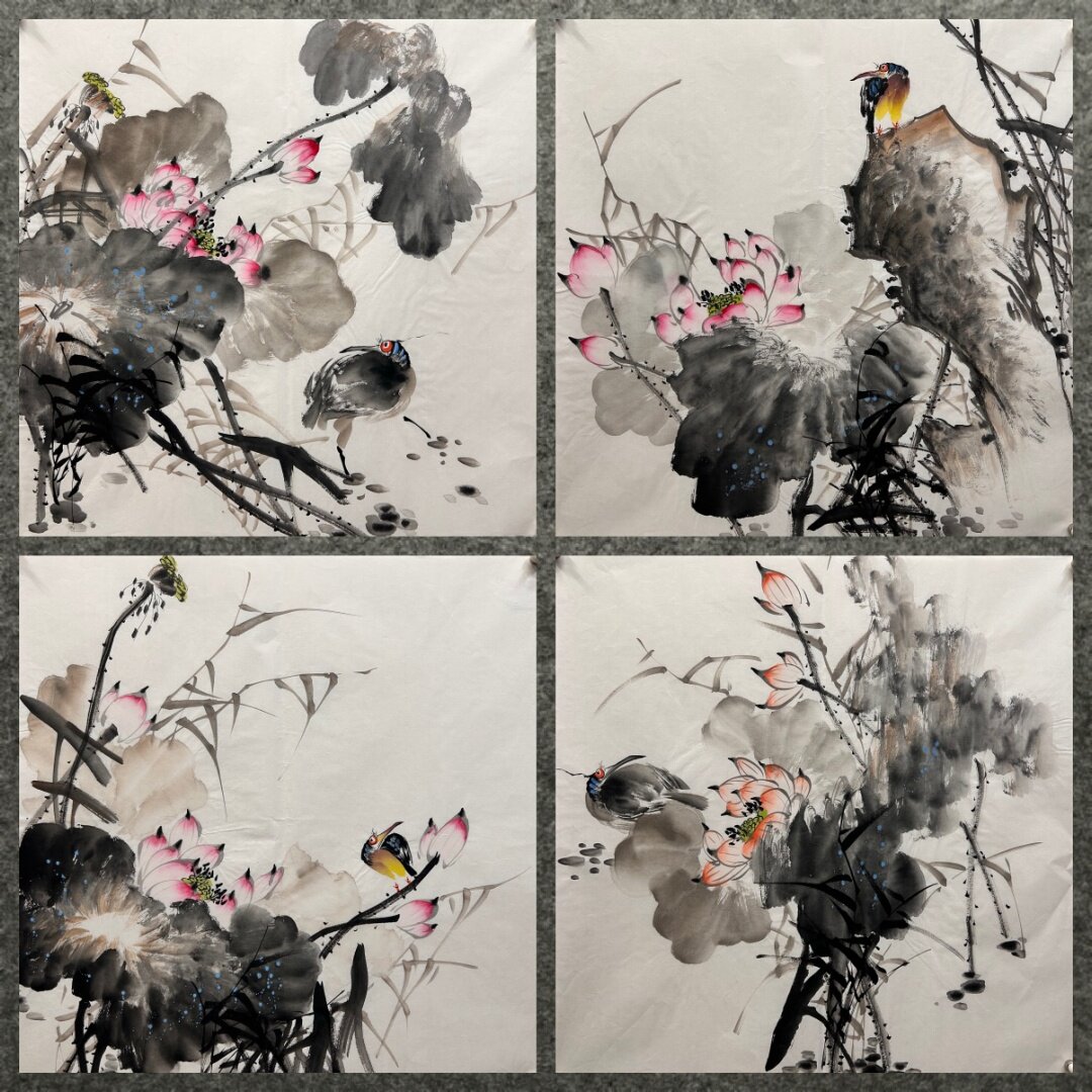 墨香村水墨精品装饰国画纯手绘花鸟画四尺斗方荷花MR4112501-20