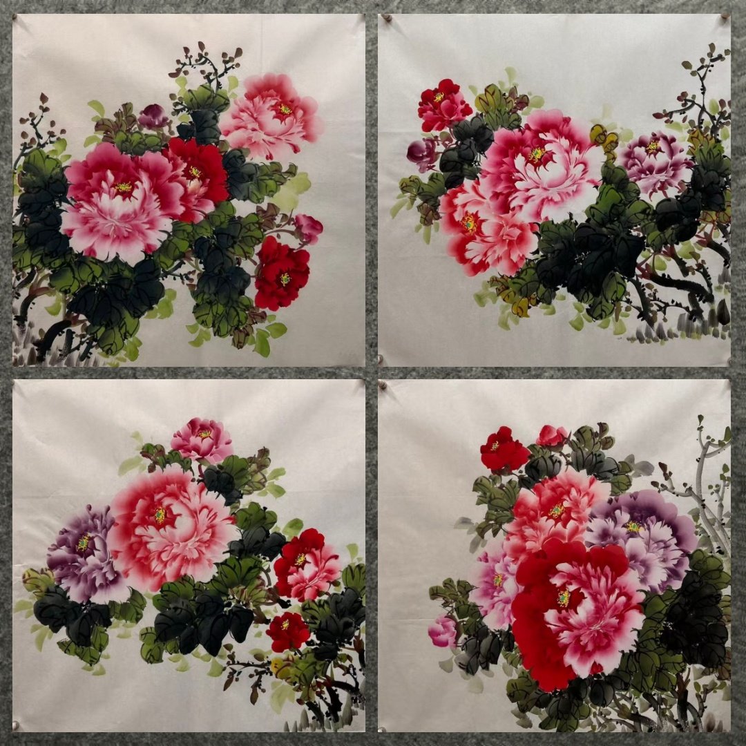 墨香村装饰国画批发花鸟纯手绘四尺斗方牡丹富贵满堂MK4111661-90