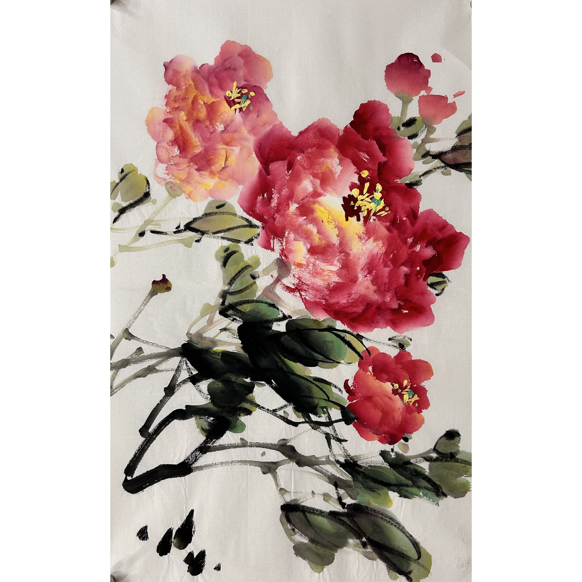 装饰国画中堂纯手绘花鸟画酒店四尺三开牡丹花开富贵MH5052801-30图片