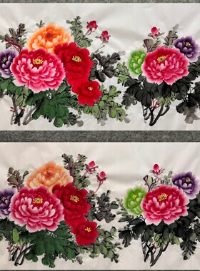 136X68CM装饰国画批发花鸟画纯手绘四尺牡丹花开富贵MB6011701-15